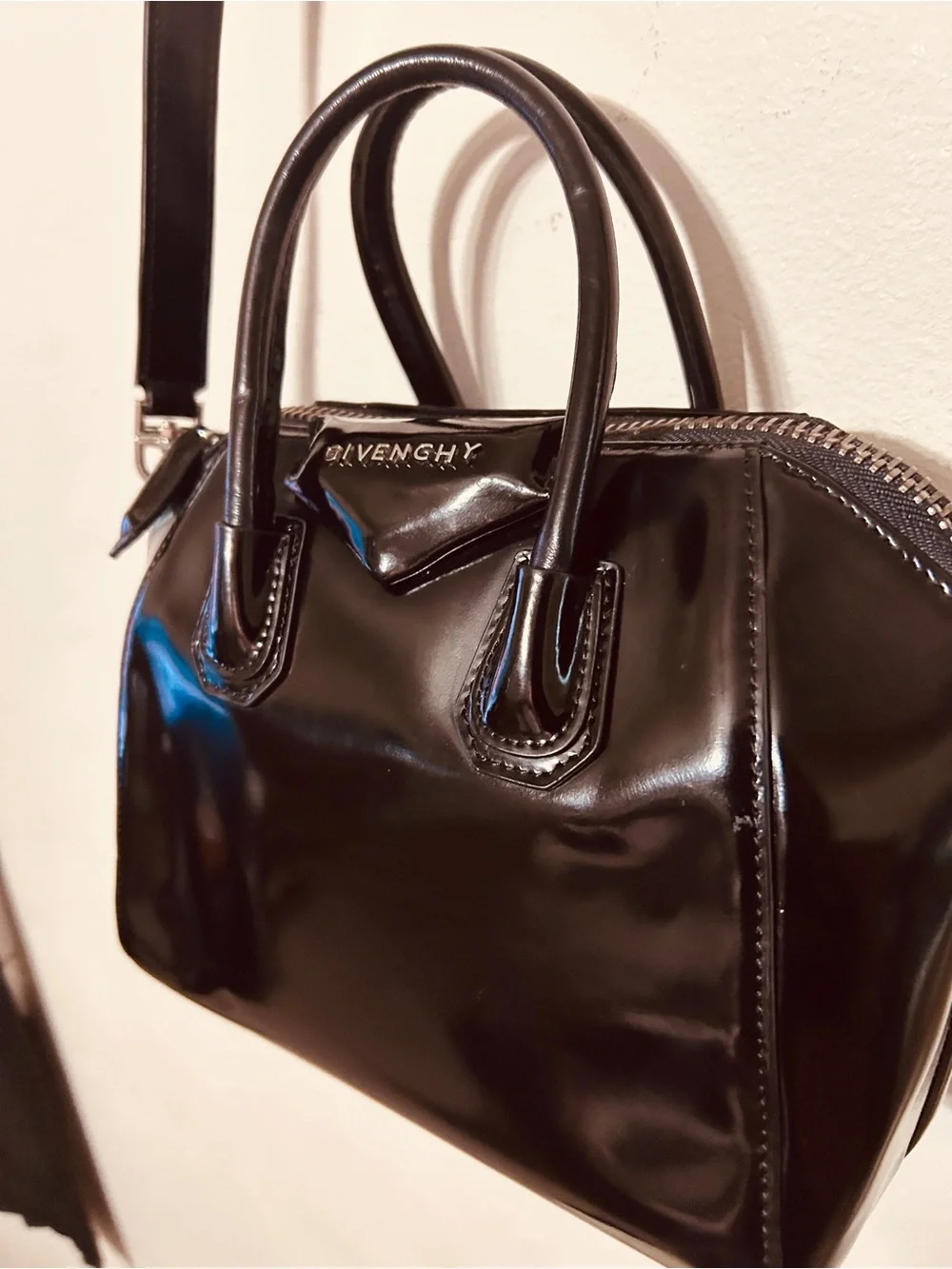 Vintage Authentic Givenchy black patten leather handba